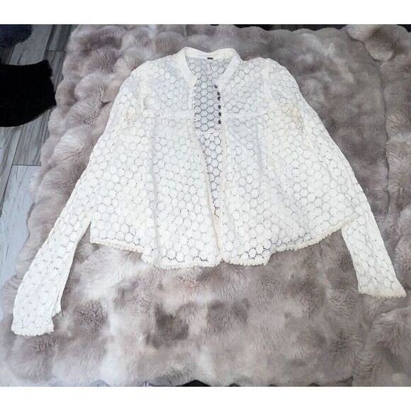 Free People Top Womens Medium Off White Better Together Lace Cardigan Praire - Picture 6 of 14